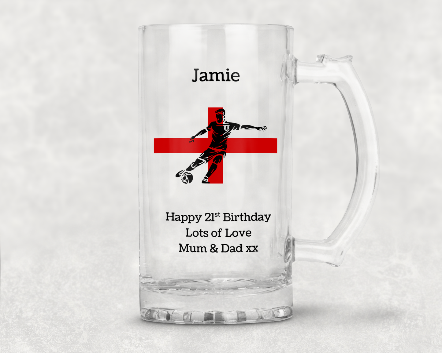 Personalised Clear Glass Tankard (0.8 Pint) - England Football Design