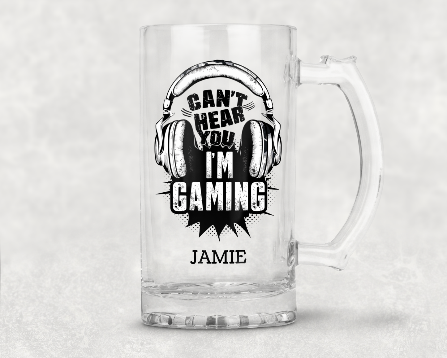 Personalised Clear Glass Tankard (0.8 Pint) - Gaming Design