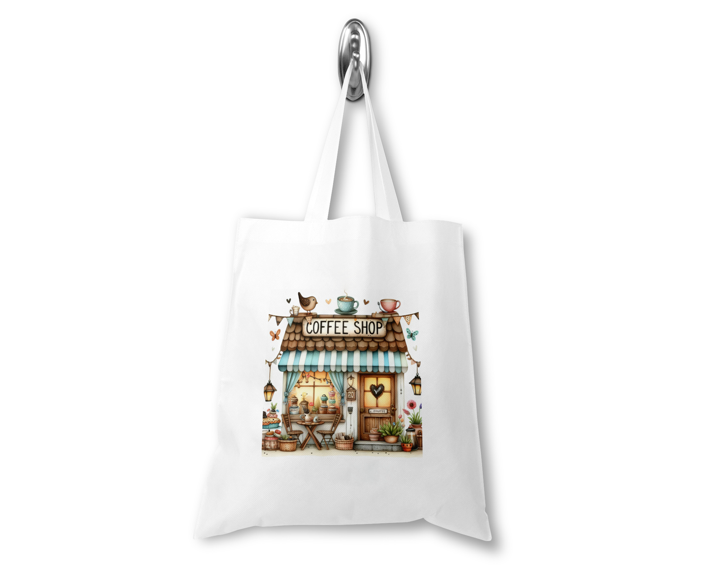 Personalised Tote Shopping Bag - Coffee Shop Design