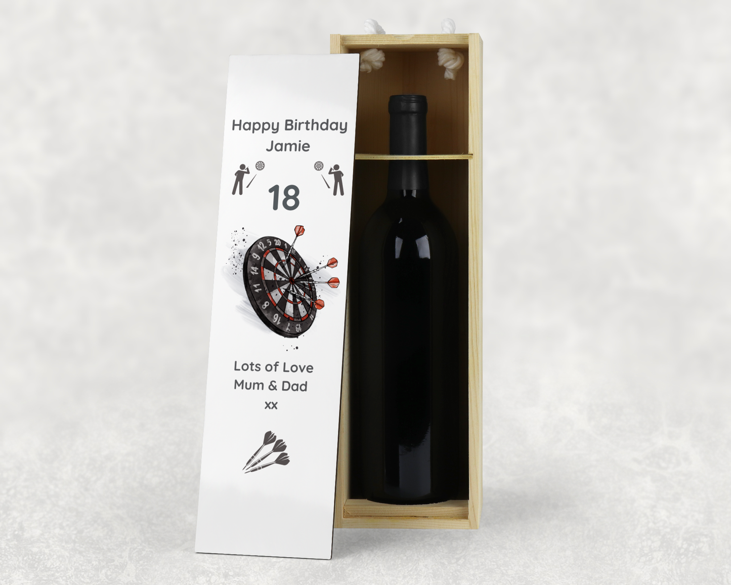 Personalised Wooden Wine Bottle Gift Box - Darts Design