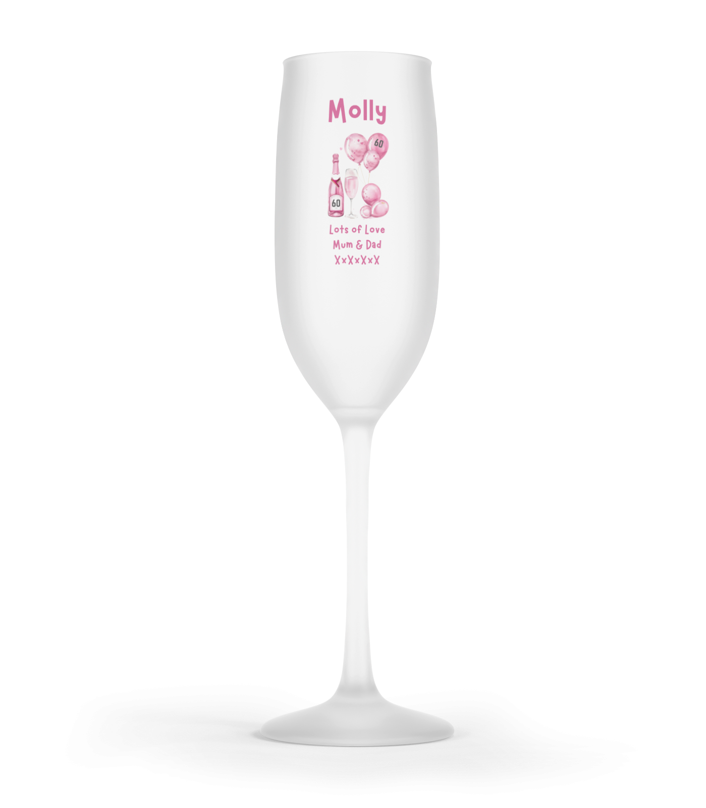 Personalised Flute Glass - 60th Birthday Pink Balloons