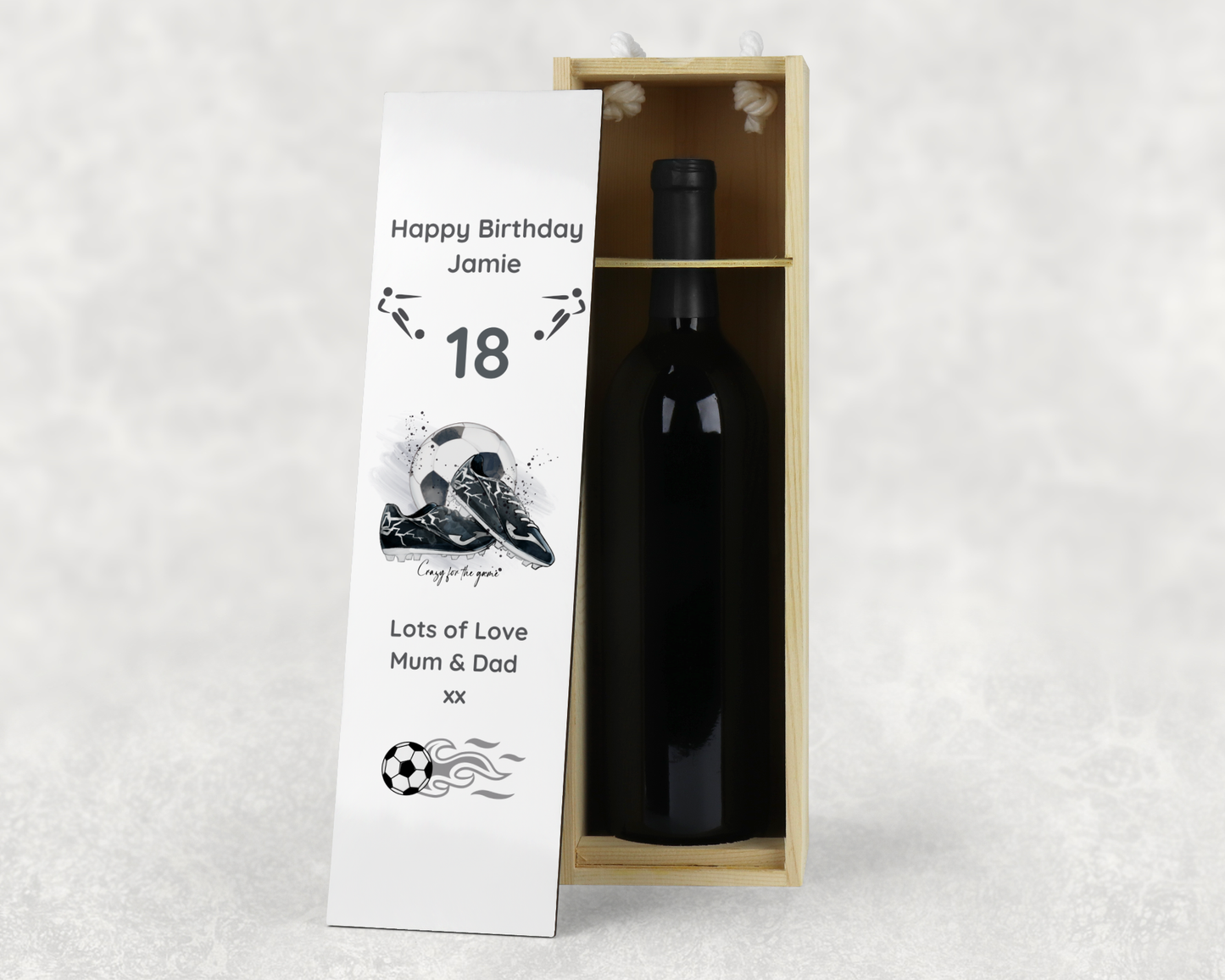 Personalised Wooden Wine Bottle Gift Box - Football Crazy Design