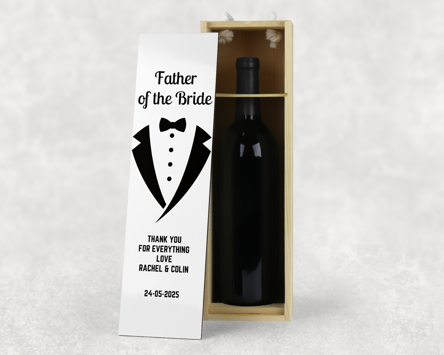 Personalised Wooden Wine Bottle Gift Box - Father of the Bride Design