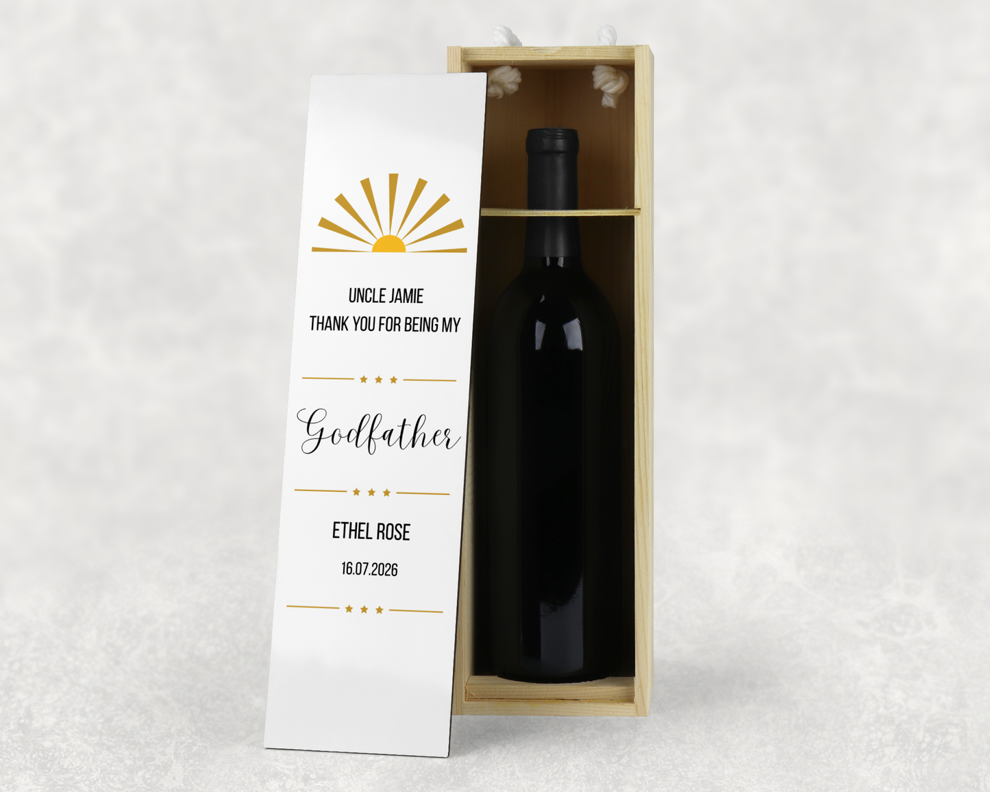 Personalised Wooden Wine Bottle Gift Box - Thank You Godfather Design