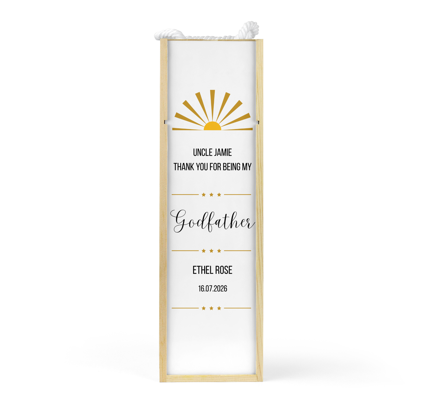 Personalised Wooden Wine Bottle Gift Box - Thank You Godfather Design