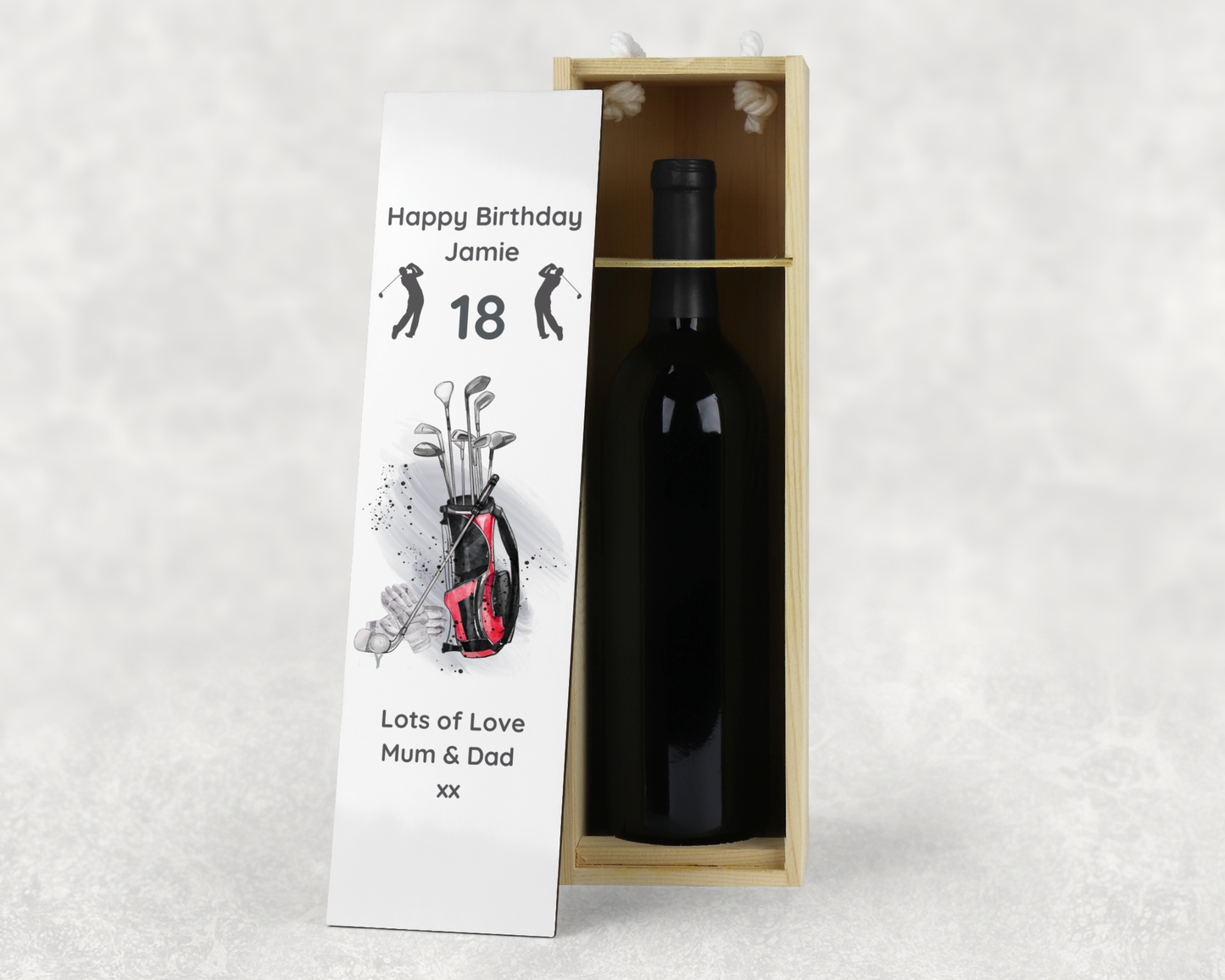 Personalised Wooden Wine Bottle Gift Box - Golf Design