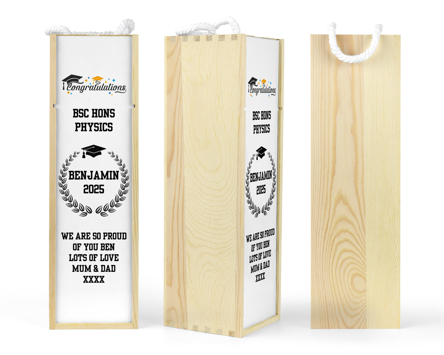 Personalised Wooden Wine Bottle Gift Box - Graduation Design