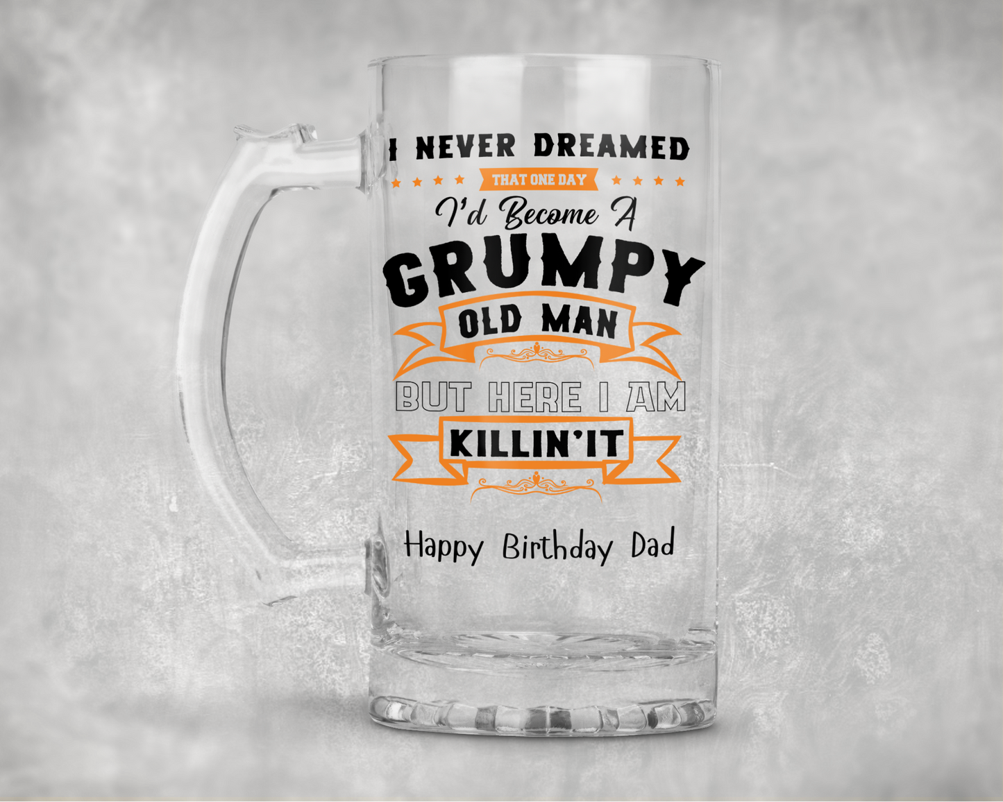 Personalised Clear Glass Tankard - Grumpy Old Man Design