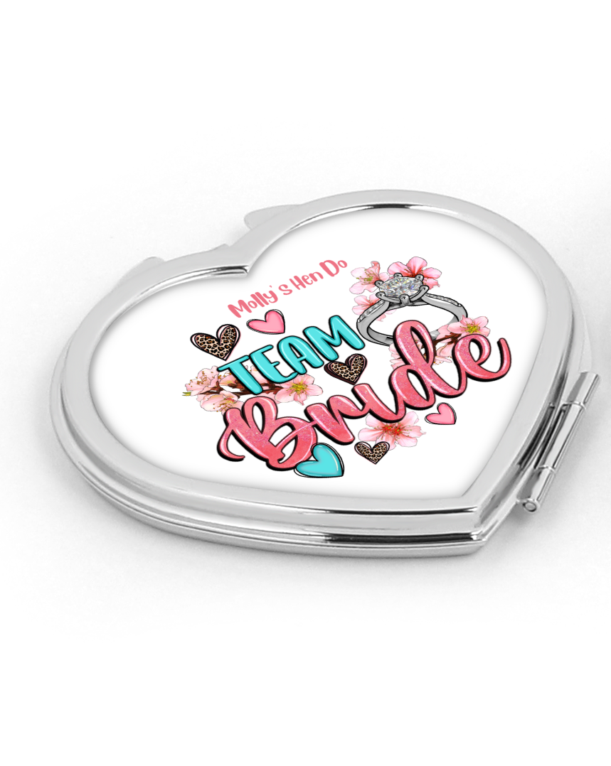 Personalised Heart Compact Mirror - Team Bride Hen Party Design