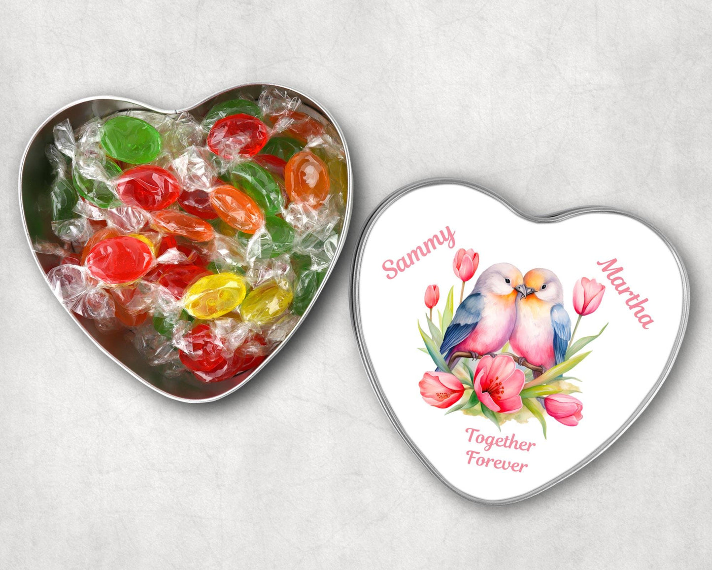 Personalised Heart Sweet Keepsake Tin - Love Birds