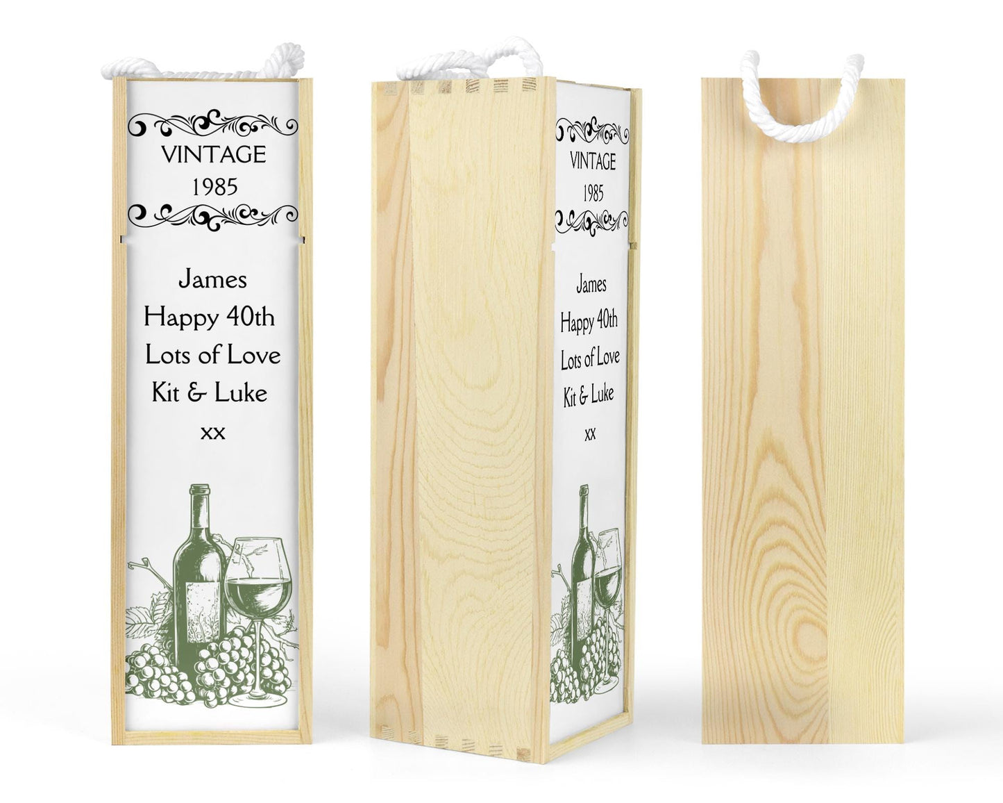 Personalised Wooden Bottle Gift Box - Vintage White Wine Design