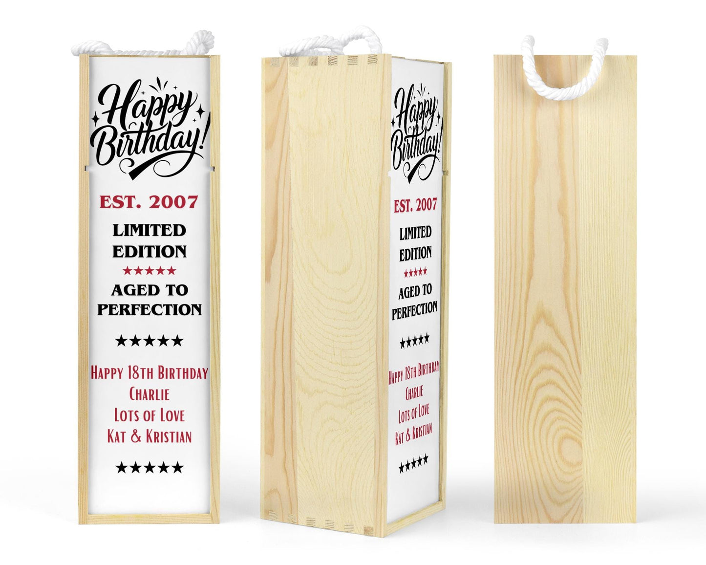 Personalised Wooden Wine Bottle Gift Box - Limited Edition Birthday