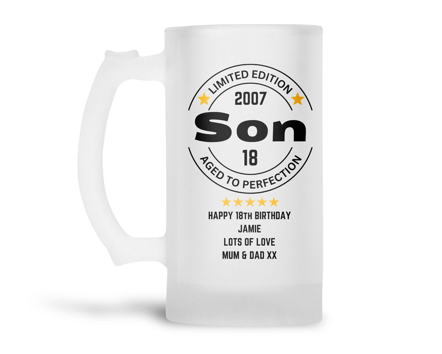 Personalised Frosted Glass Tankard - Son Birthday Design