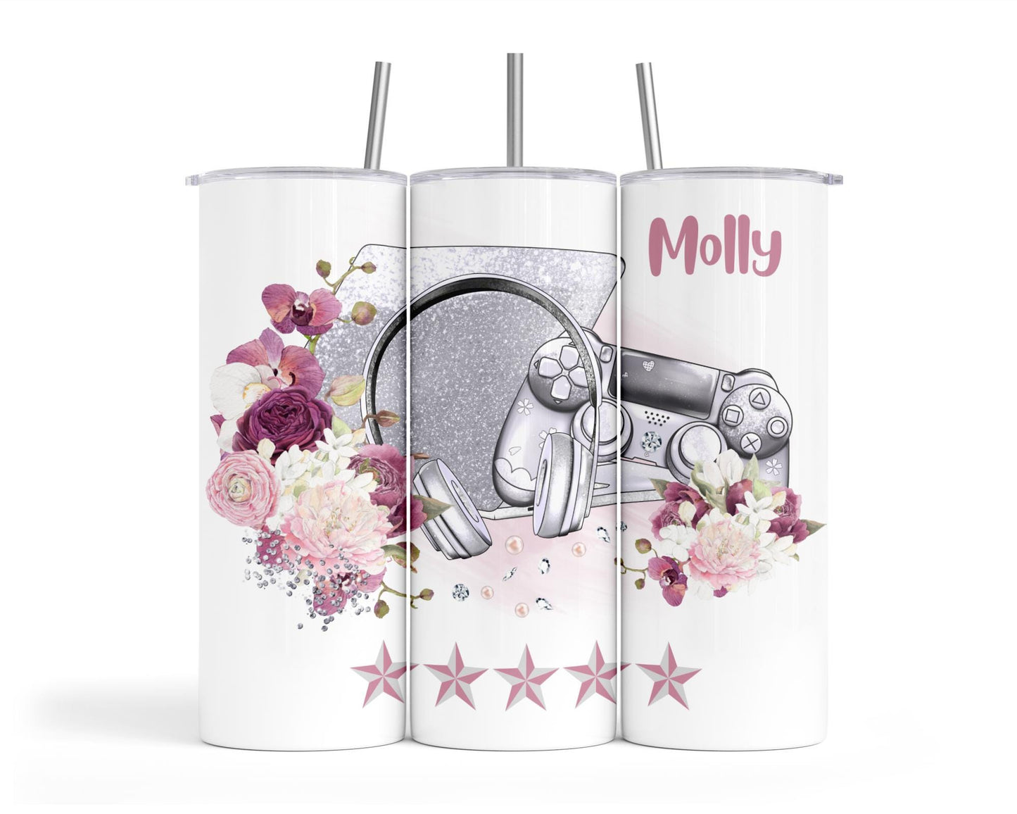 Personalised Insulated Tumbler Travel Bottle - Gaming Controller Pink