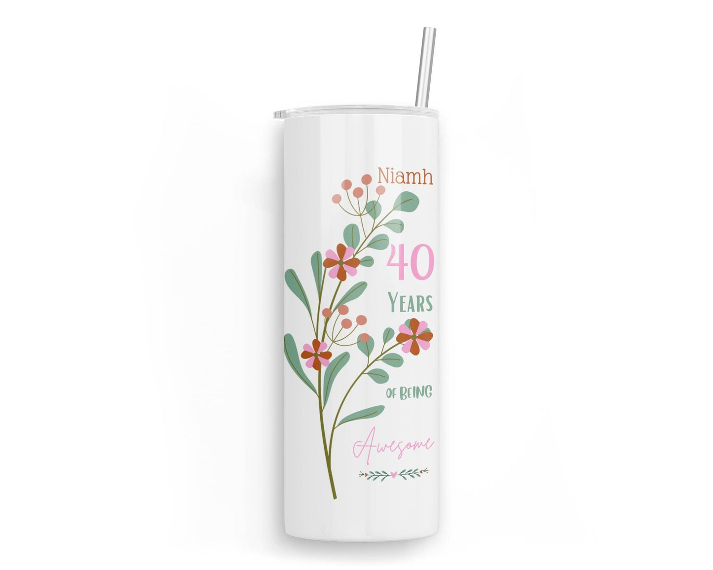 Personalised Insulated Tumbler Travel Bottle - Awesome Birthday Floral