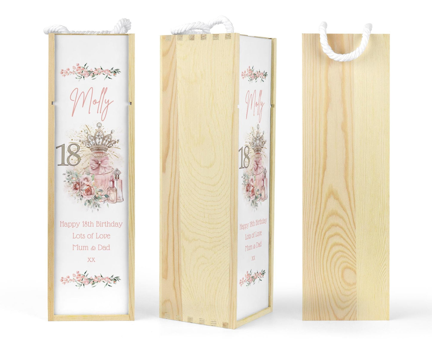 Personalised Wooden Wine Bottle Gift Box - 18th Birthday Crown