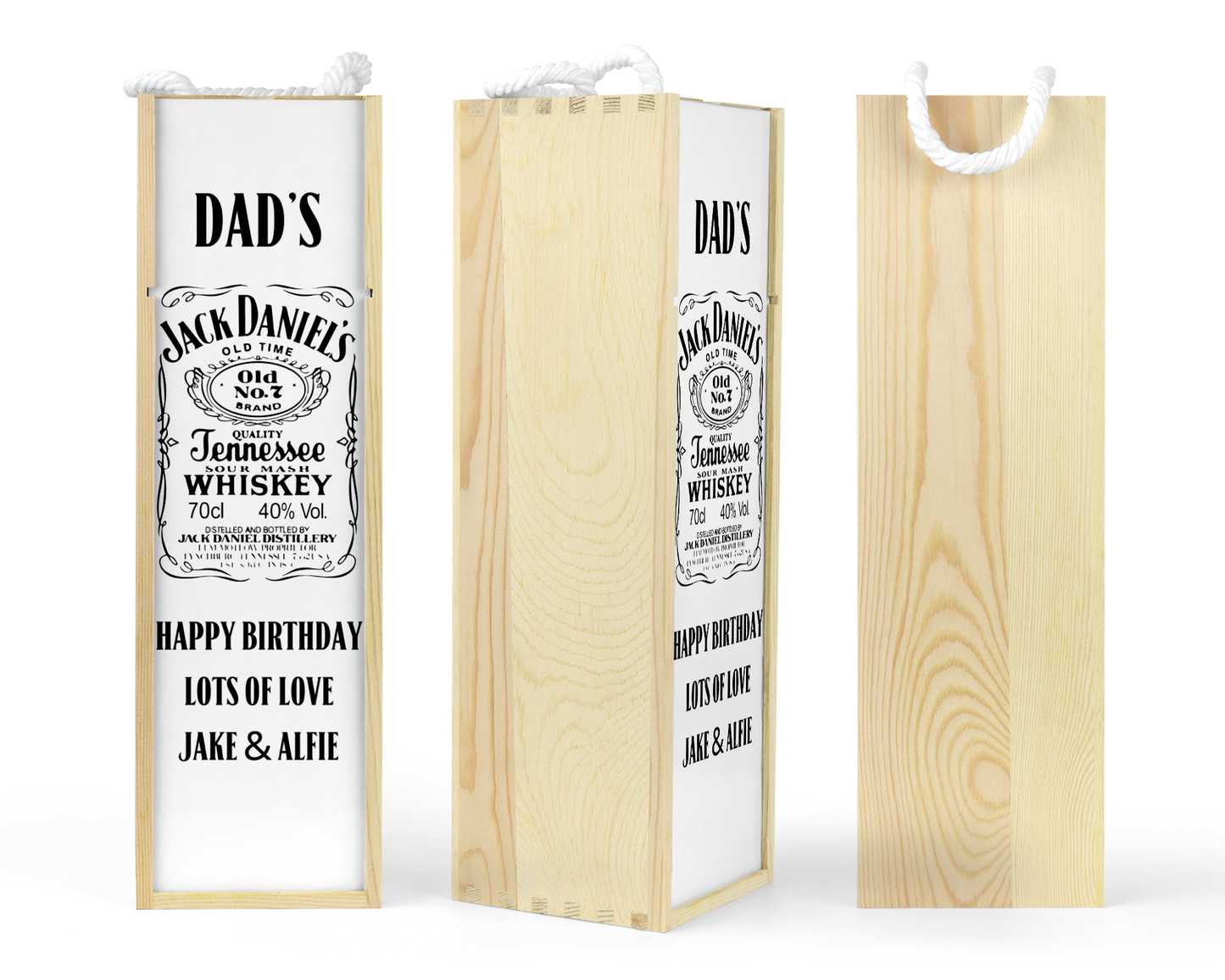 Personalised Wooden Bottle Gift Box - Jack Daniels Design
