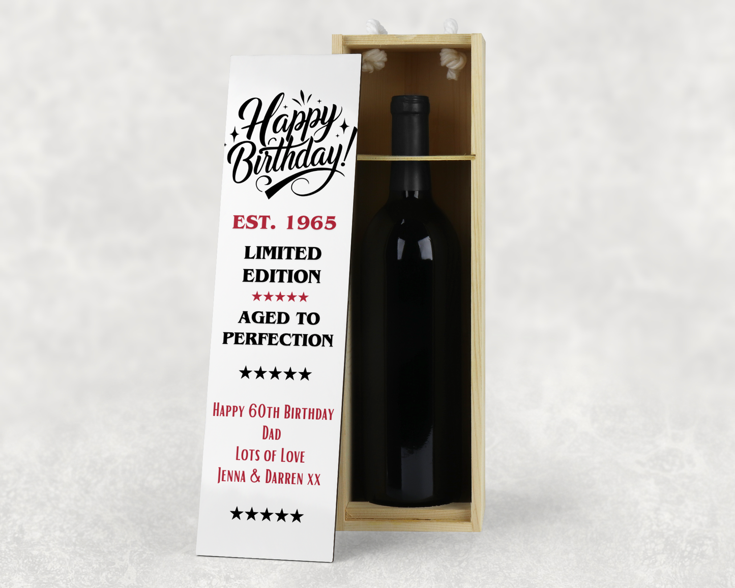Personalised Wooden Wine Bottle Gift Box - Limited Edition Birthday Design