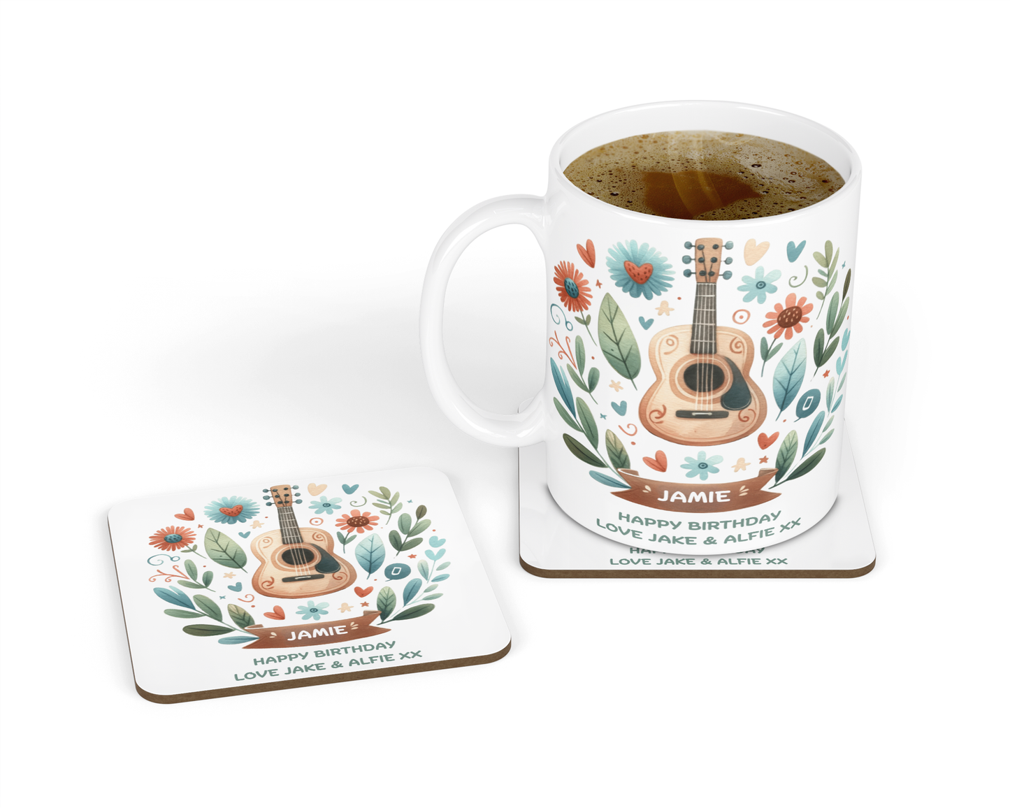 Personalised Mug & Coaster - Guitar Design