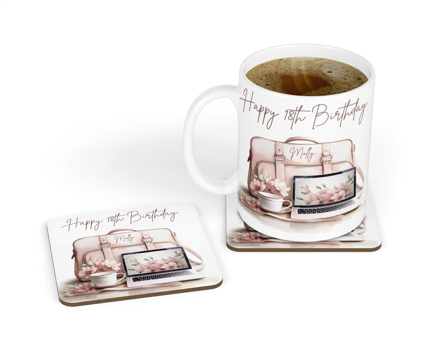 Personalised Mug & Coaster - Laptop & Bag