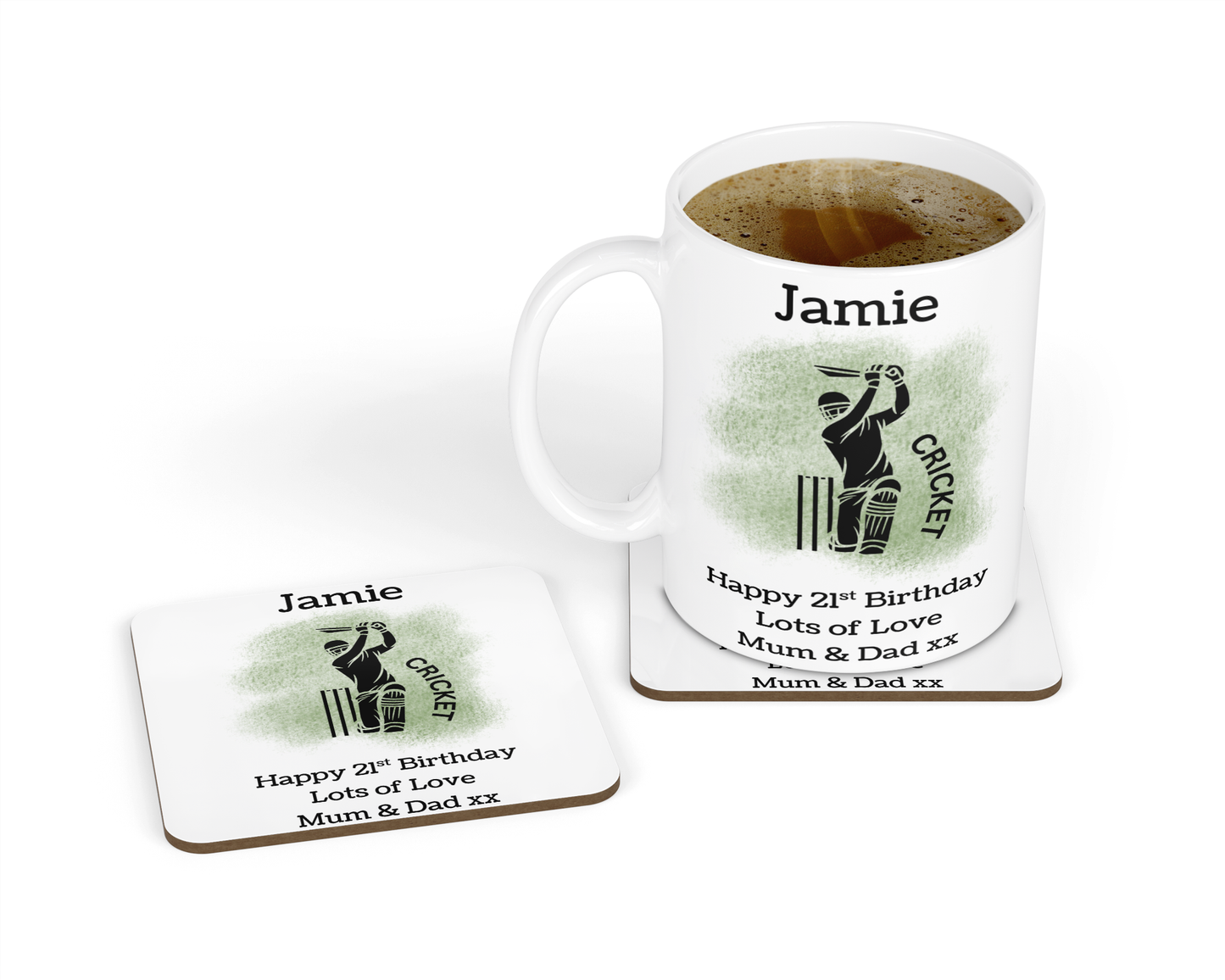Personalised Mug & Coaster - Cricket Design