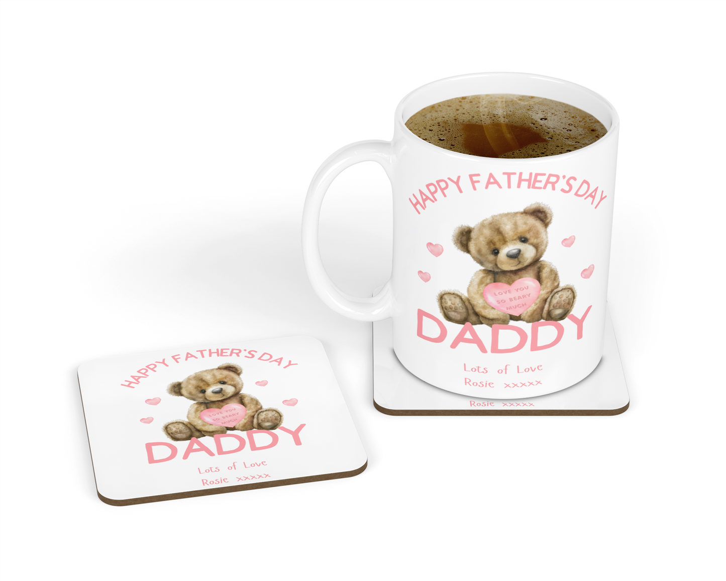 Personalised Mug & Coaster - Father's Day Daddy Teddy Pink
