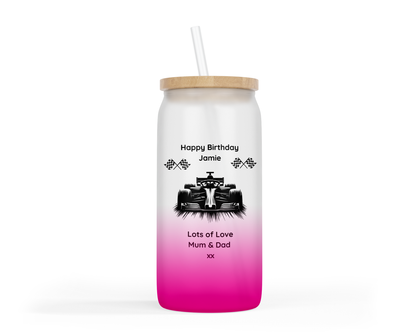 Personalised Ombre Coloured Glass Tumbler - Formula One Design