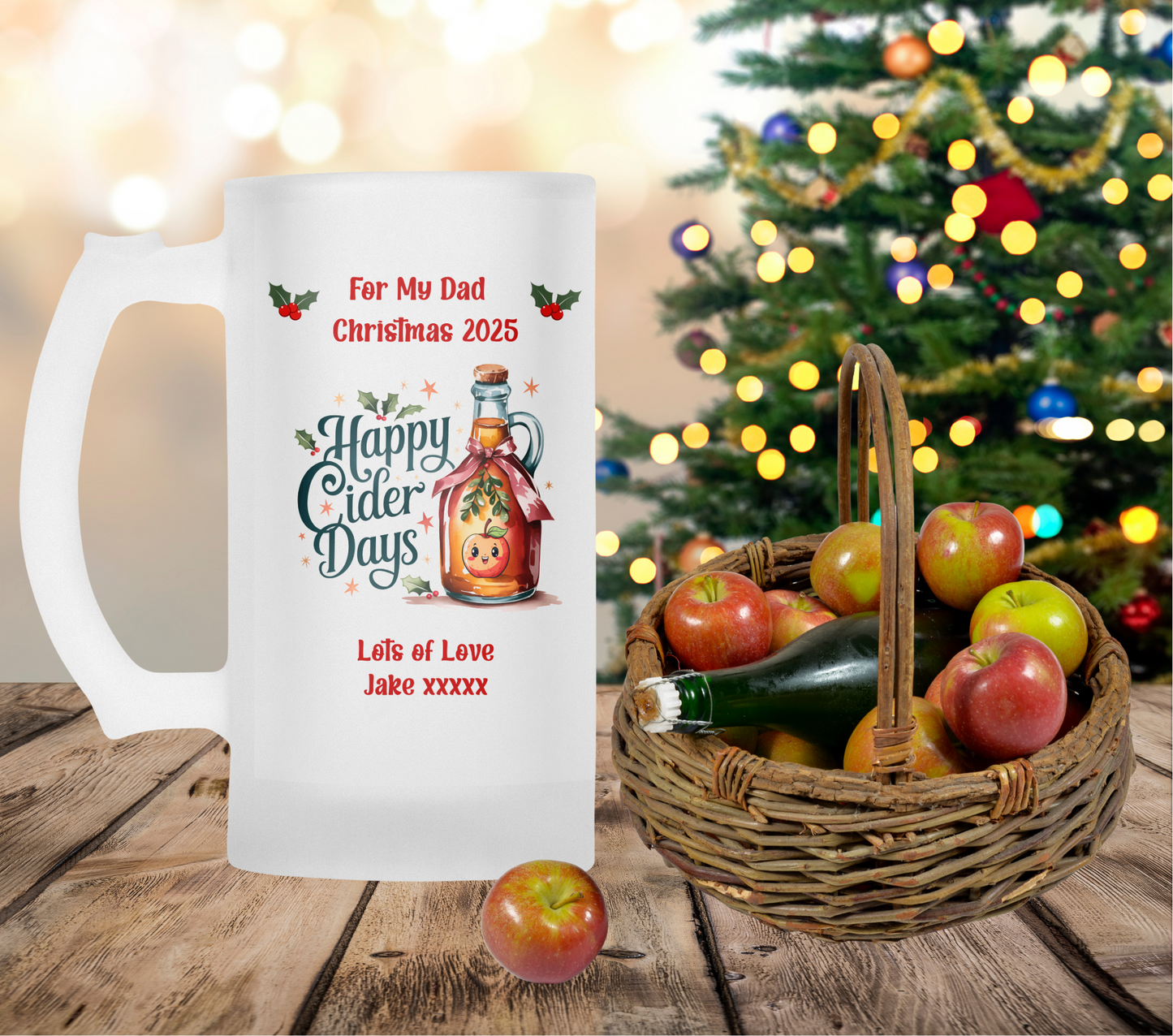 Personalised Frosted Glass Tankard - Christmas Cider