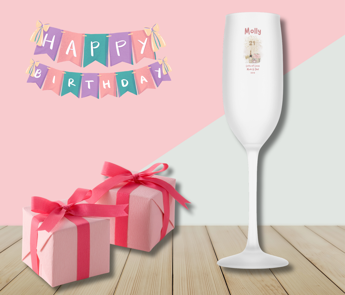 Personalised Flute Glass - 21st Birthday Champagne Design