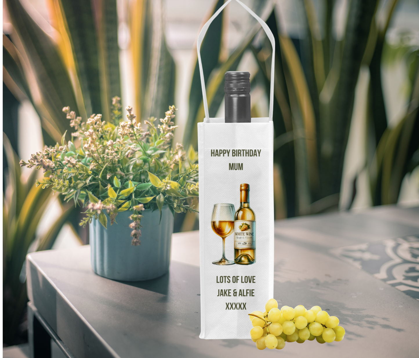 Personalised Bottle Gift Bag - White Wine Design