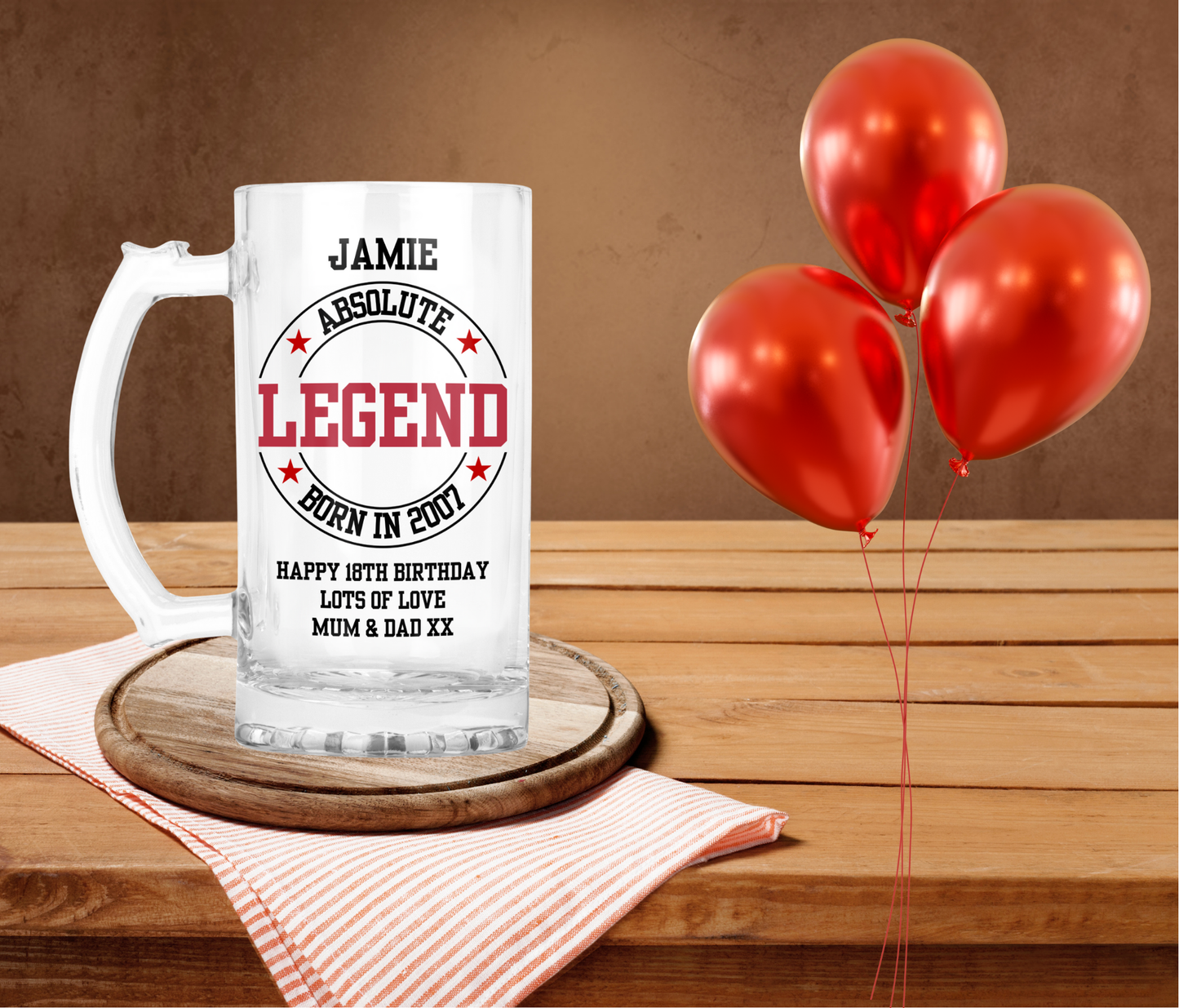 Personalised Clear Glass Tankard (0.8 Pint) - Absolute Legend Birthday Design