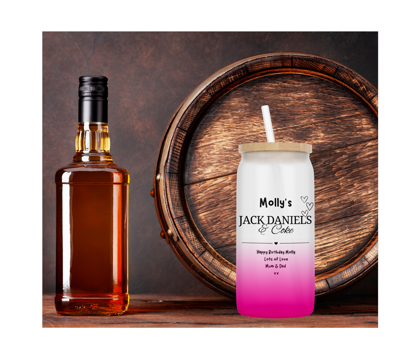 Personalised Ombre Coloured Glass Tumbler - Jack Daniels Whiskey Design