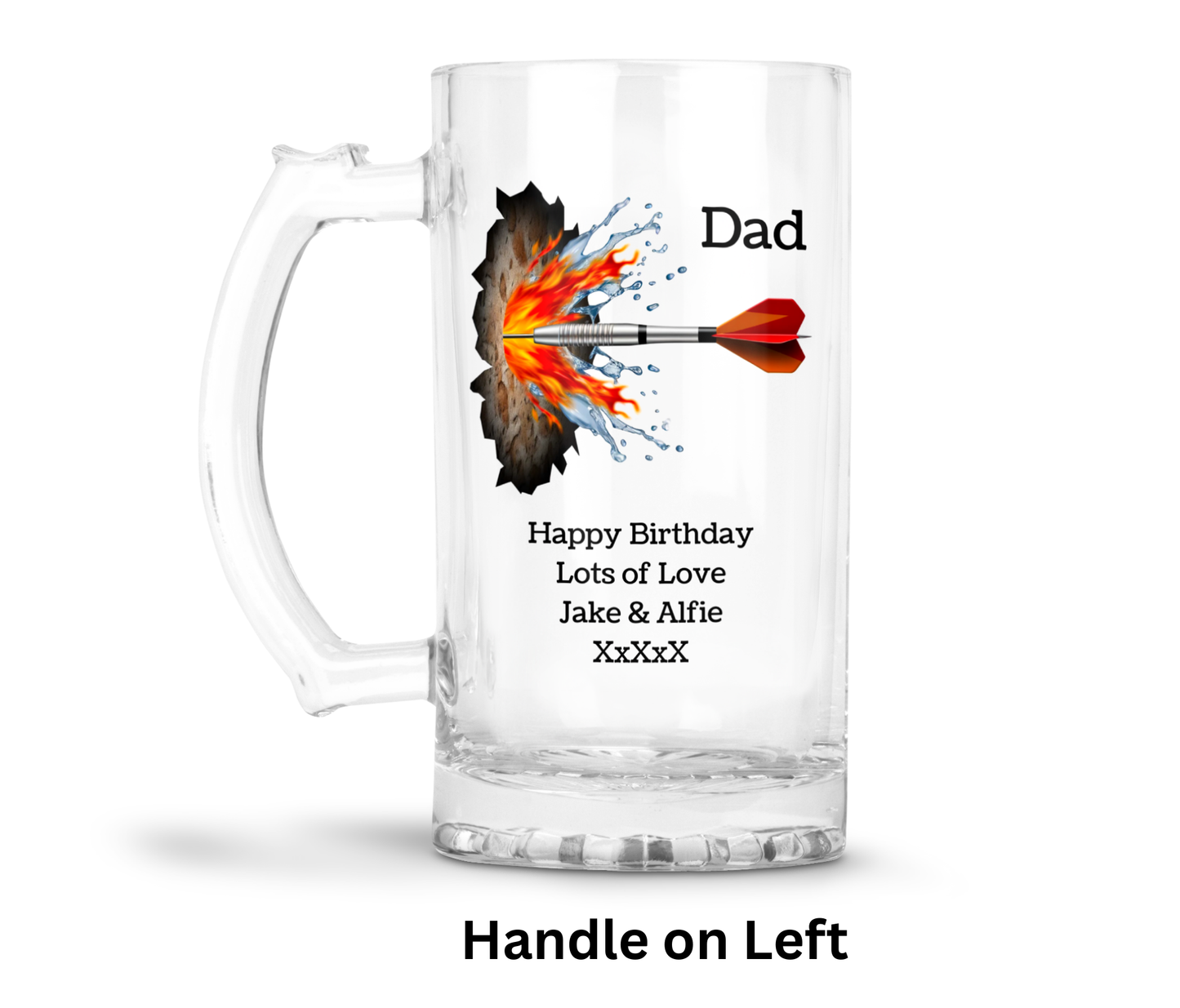 Personalised Clear Glass Tankard - Darts Design