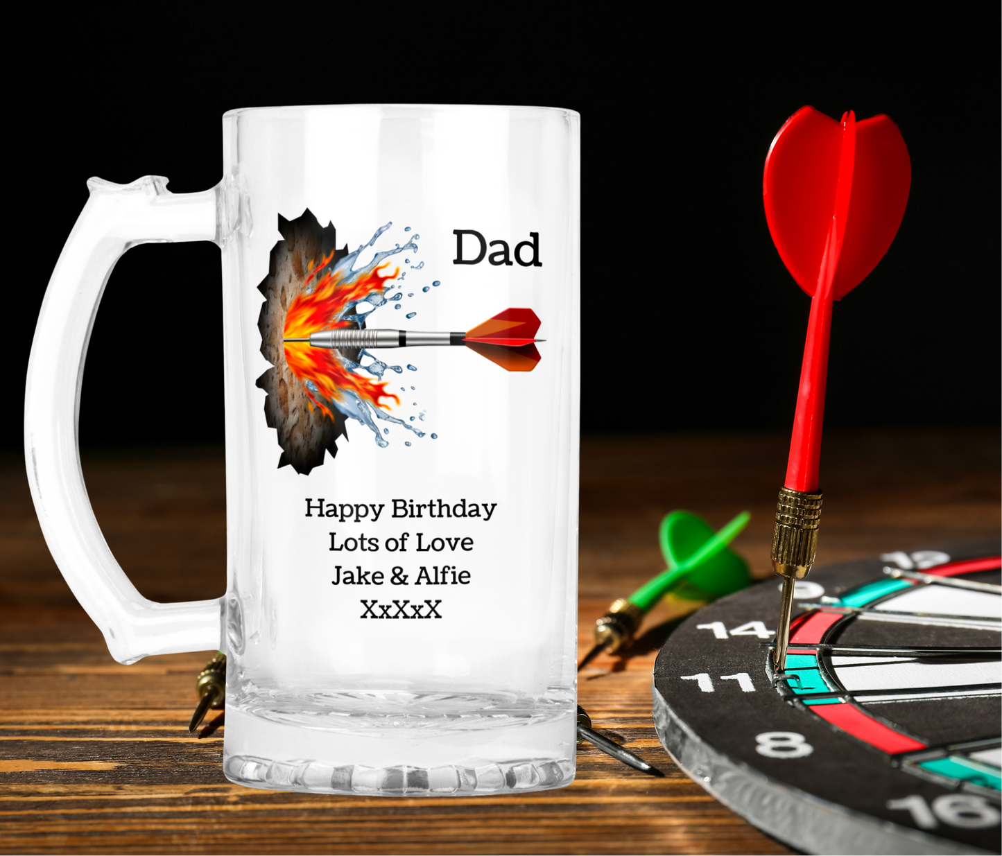 Personalised Clear Glass Tankard - Darts Design