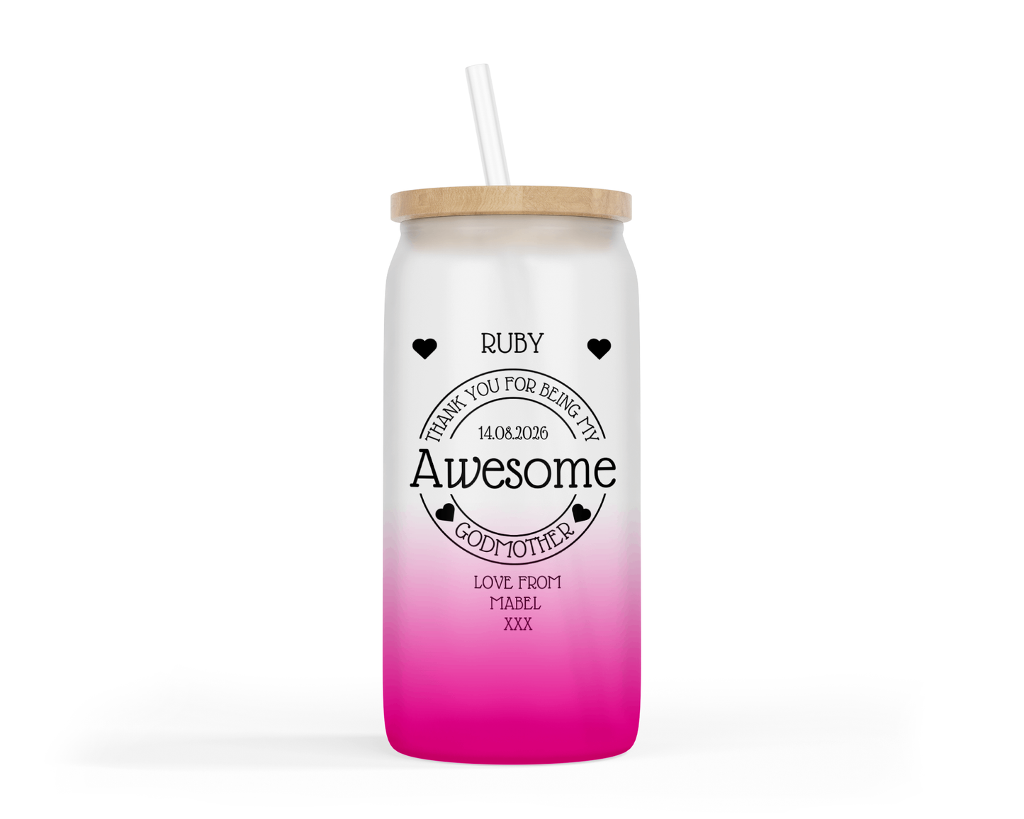 Personalised Ombre Coloured Glass Tumbler - Awesome Godmother