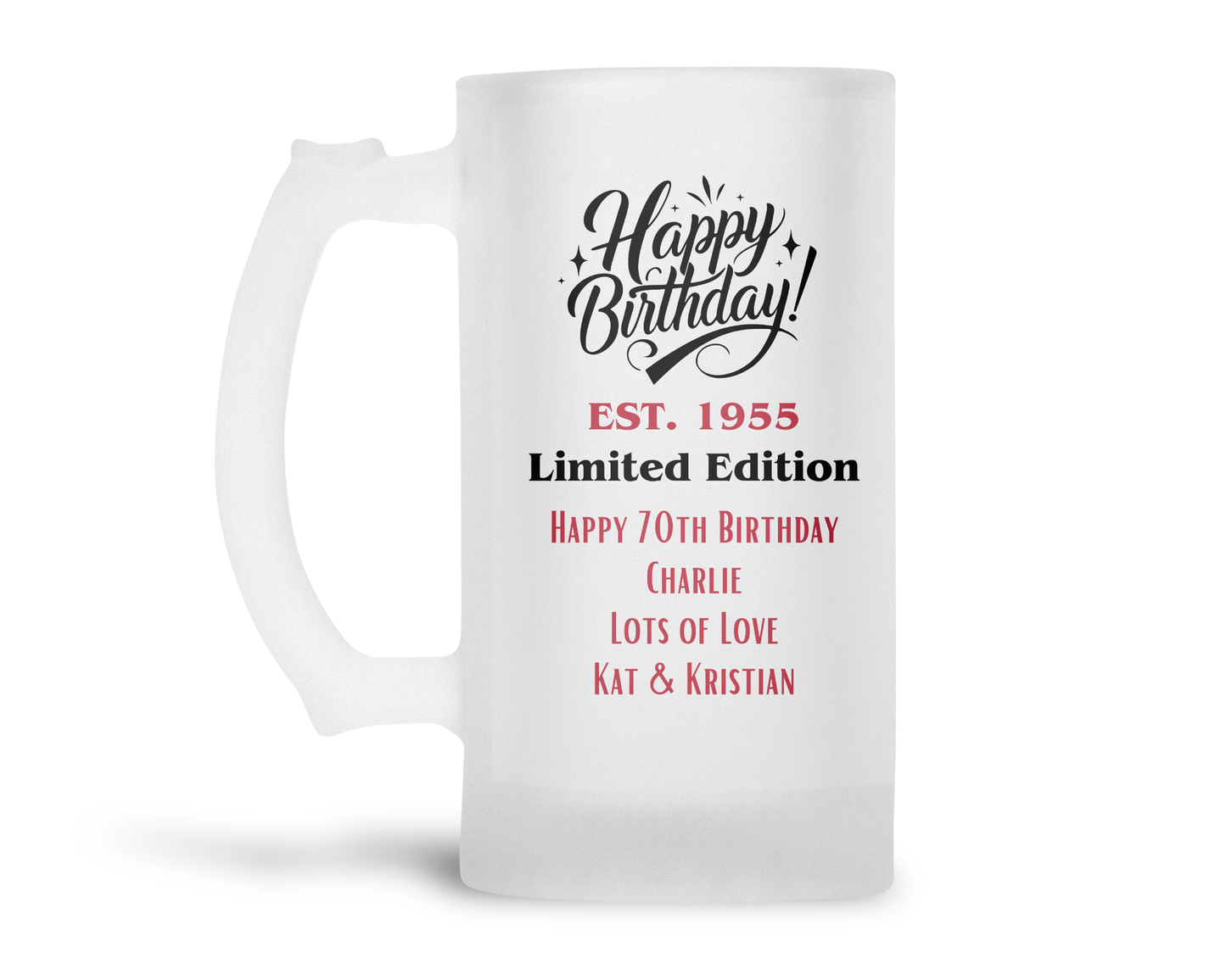 Personalised Frosted Glass Tankard (0.8 Pint) - Birthday Limited Edition Design