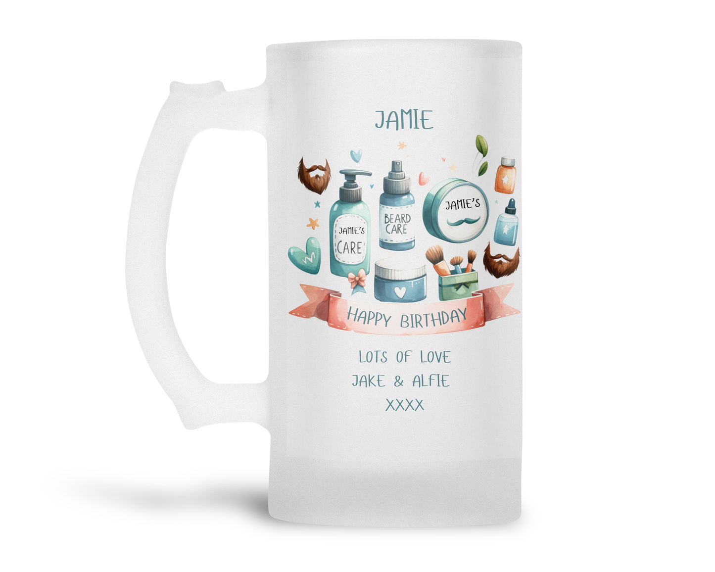 Personalised Frosted Glass Tankard (0.8 Pint) - Beard Design