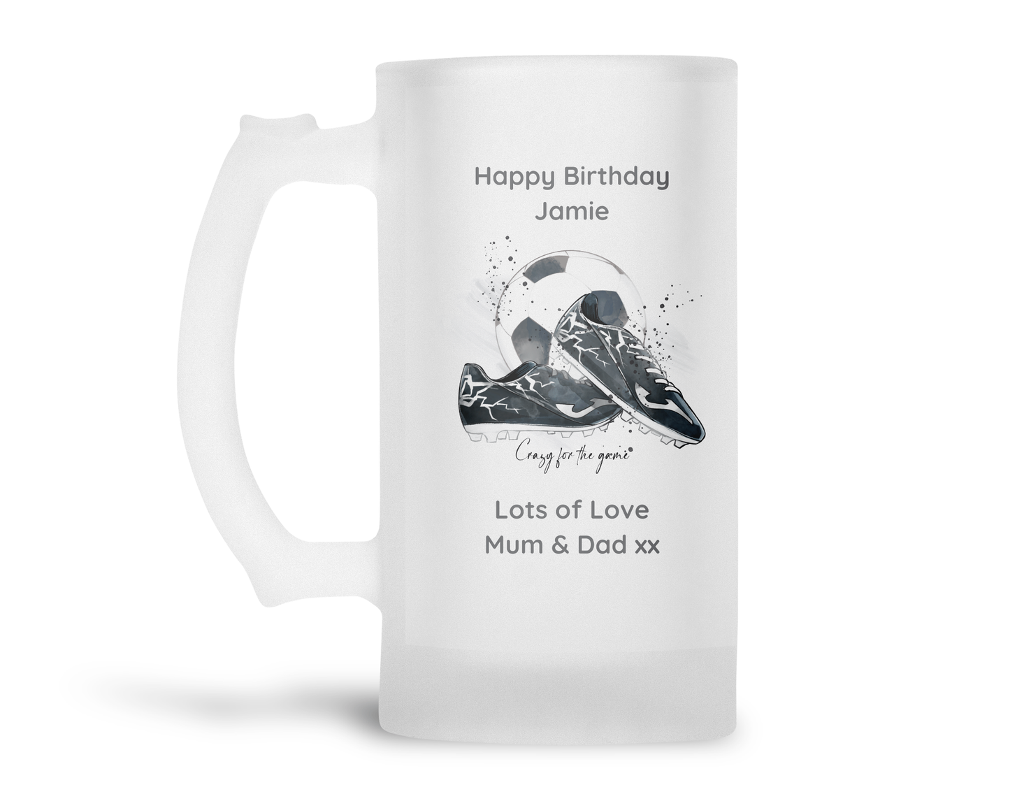 Personalised Frosted Glass Tankard - Football Crazy Design