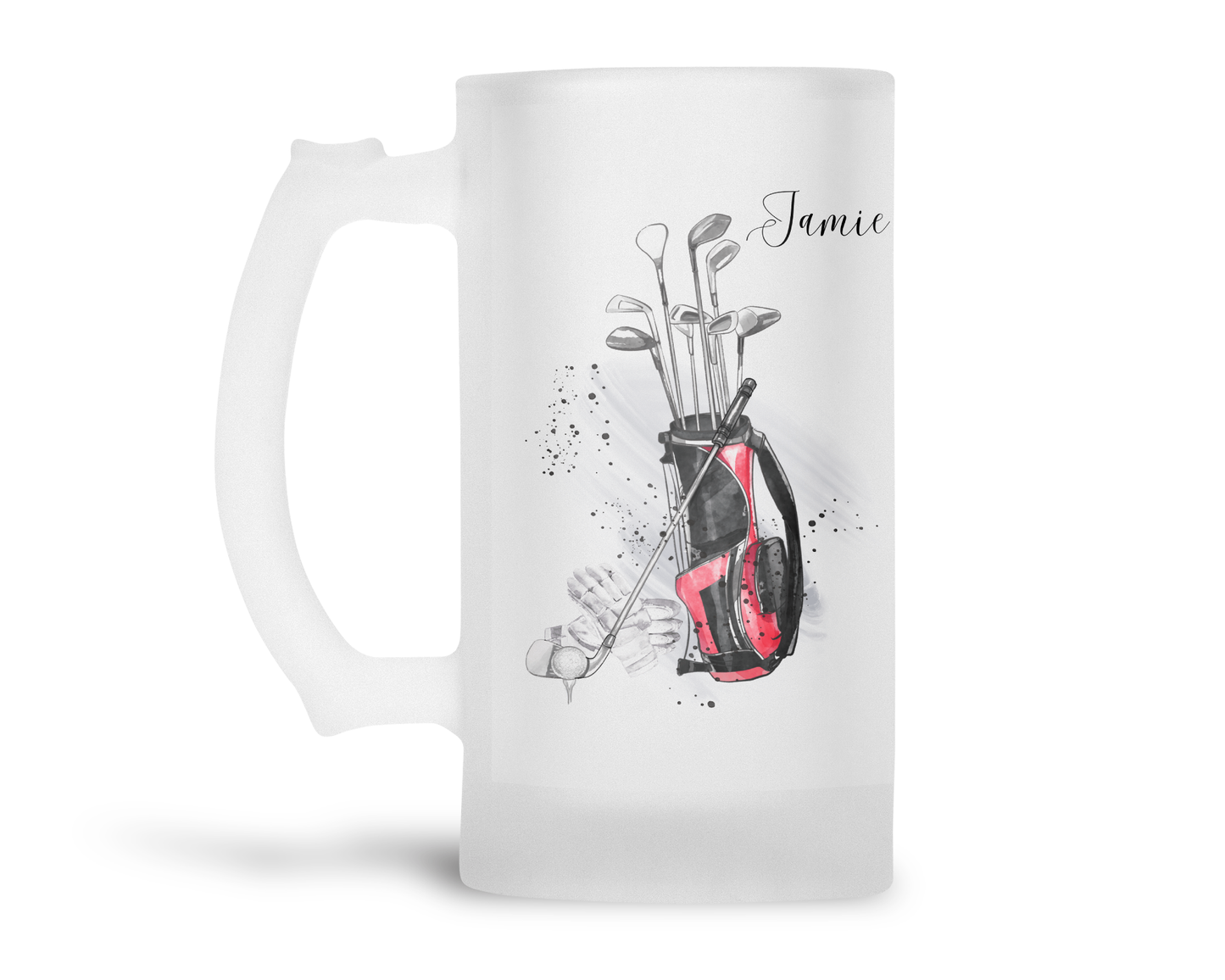 Personalised Frosted Glass Tankard (0.8 Pint) - Golf Design