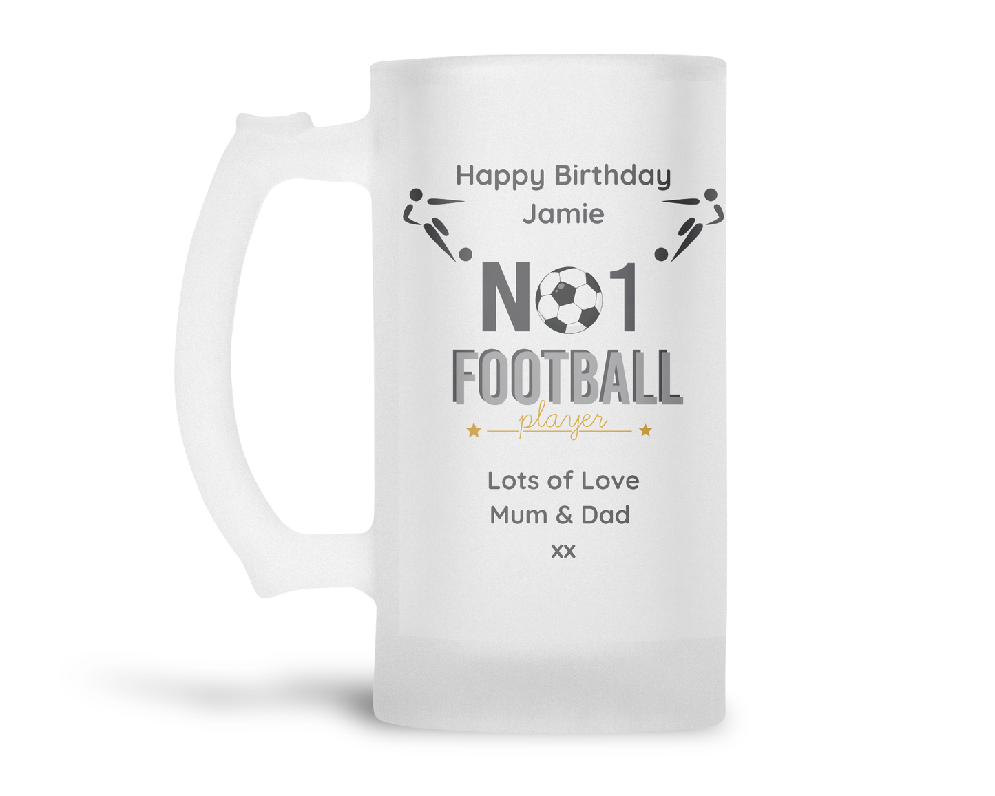 Personalised Frosted Glass Tankard - Football No1 Player