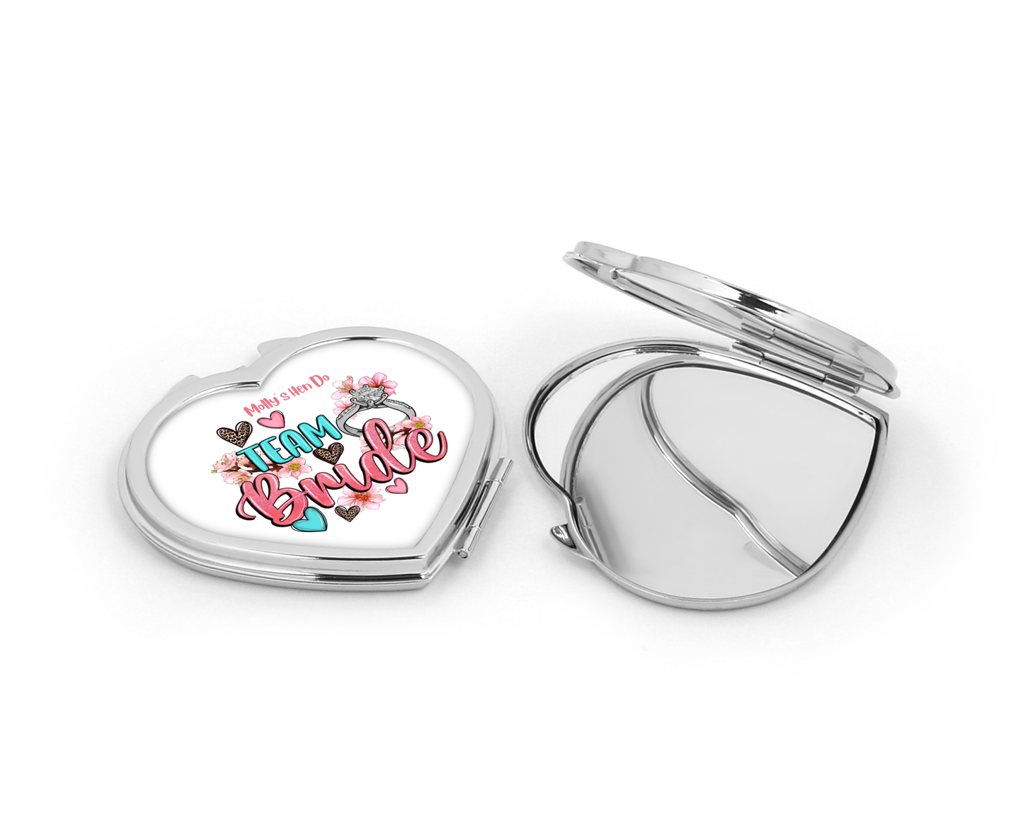 Personalised Heart Compact Mirror - Team Bride Hen Party Design