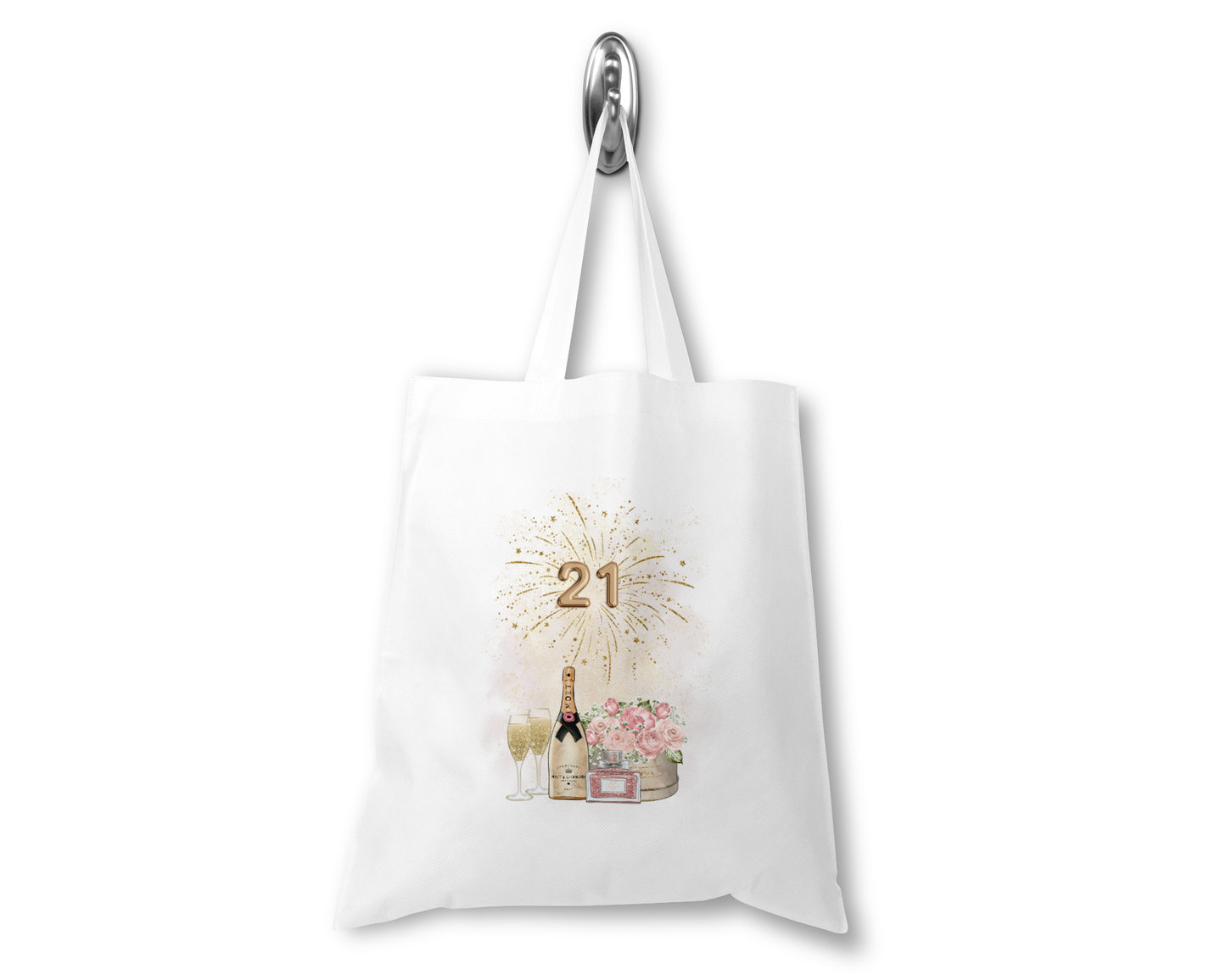 Personalised Tote Shopping Bag - 21st Birthday Champagne Design