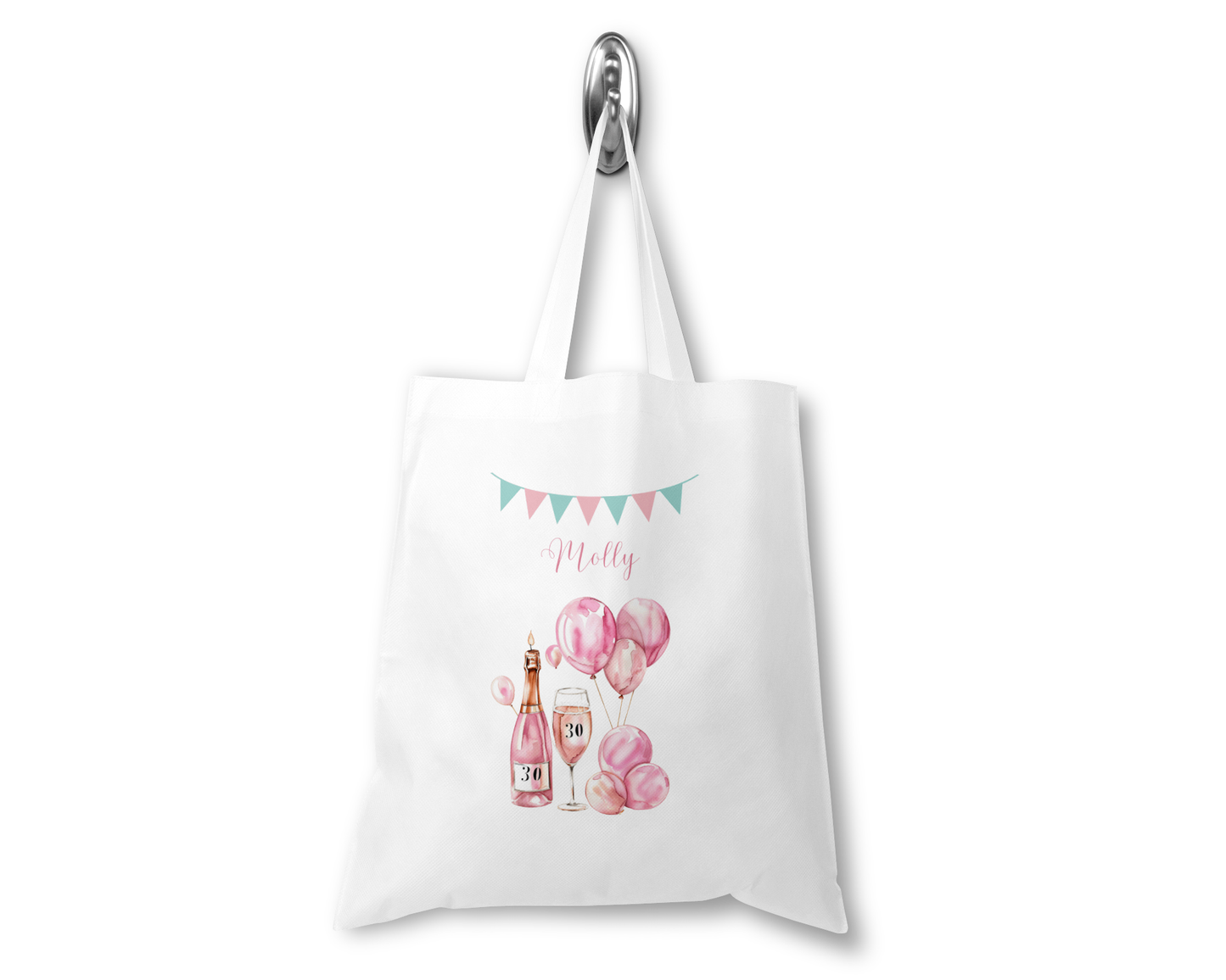 Personalised Tote Shopping Bag - 30th Birthday Pink Balloons Design