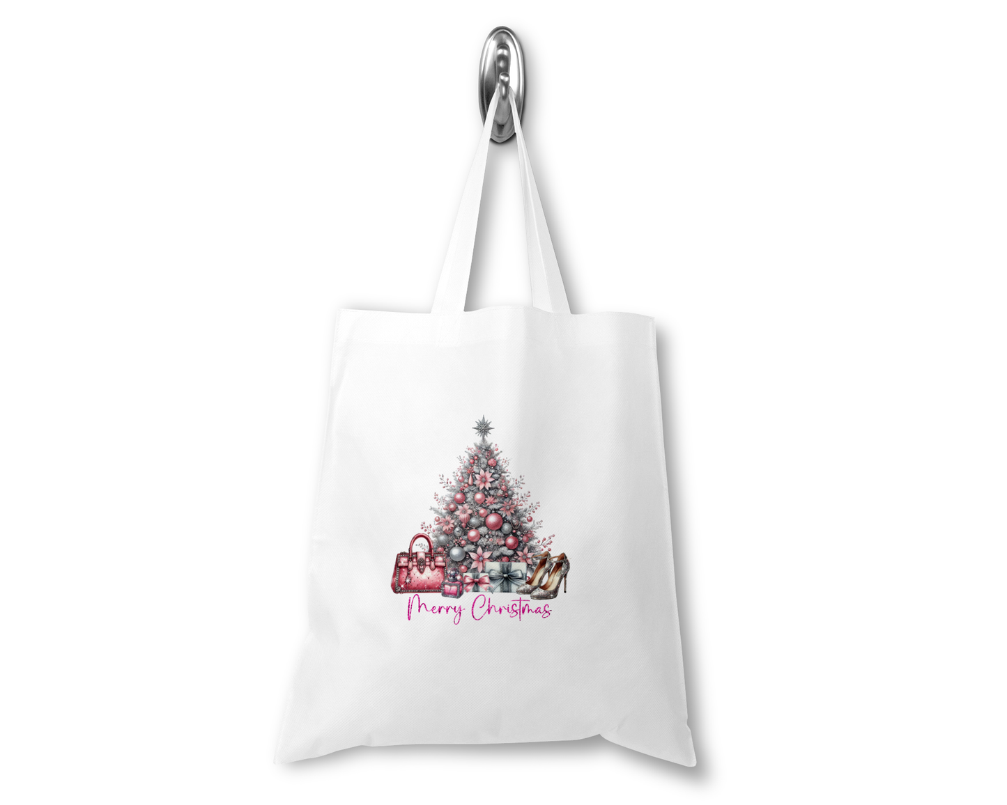 Personalised Tote Shopping Bag - Pink Christmas Tree Design