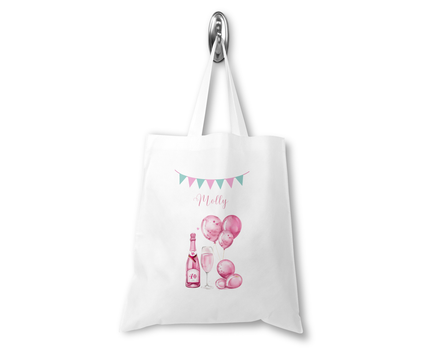 Personalised Tote Shopping Bag - 40th Birthday Pink Balloons Design