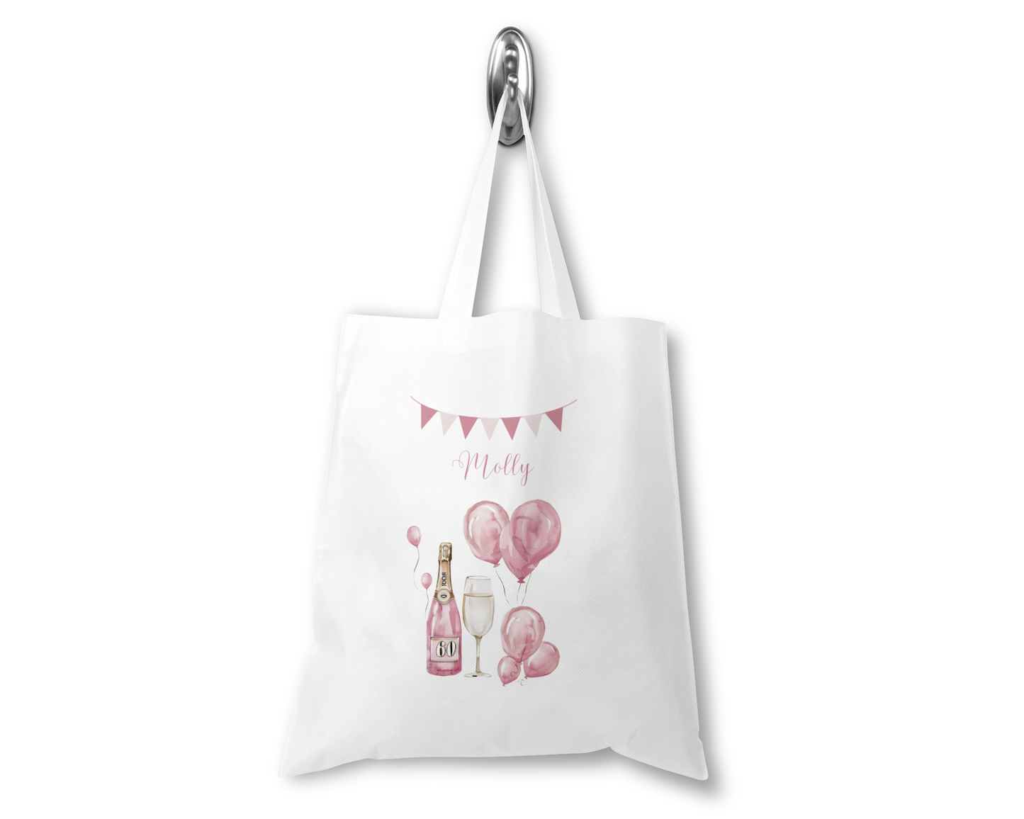 Personalised Tote Shopping Bag - 60th Birthday Pink Balloons Design