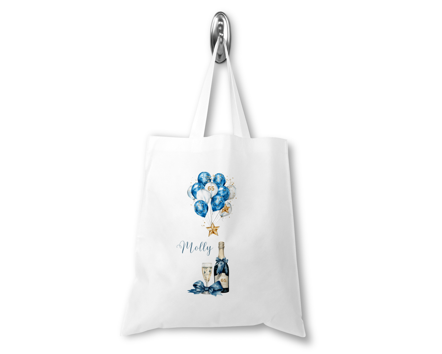 Personalised Tote Shopping Bag - Birthday Blue Balloons Design