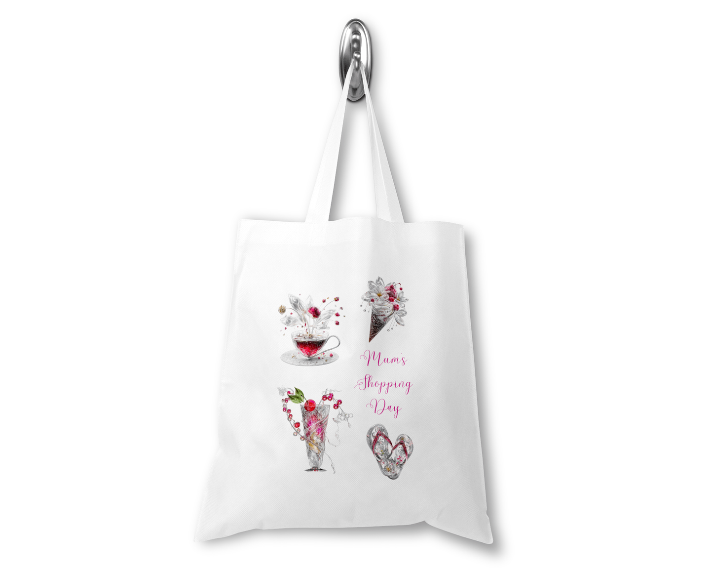 Personalised Tote Shopping Bag - Silver & Pink Design