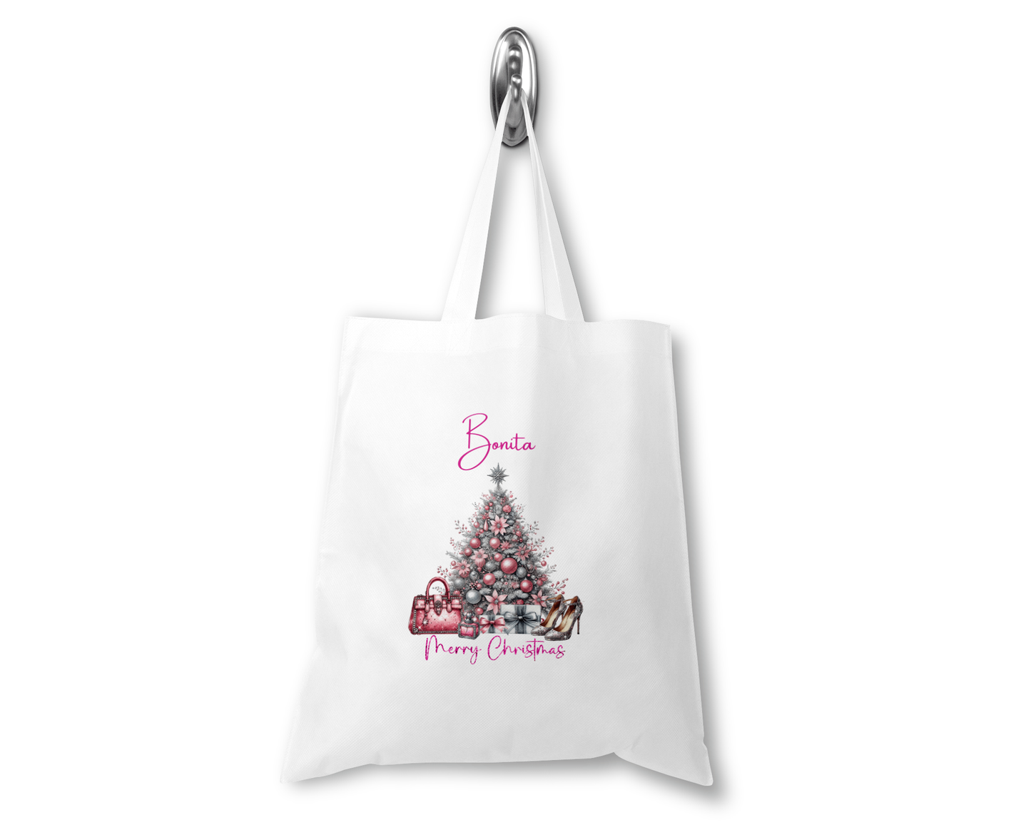 Personalised Tote Shopping Bag - Pink Christmas Tree