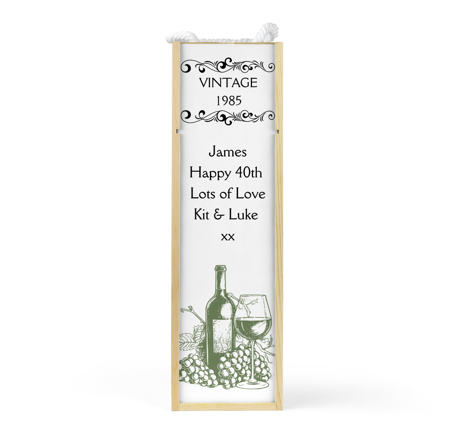 Personalised Wooden Bottle Gift Box - Vintage White Wine Design